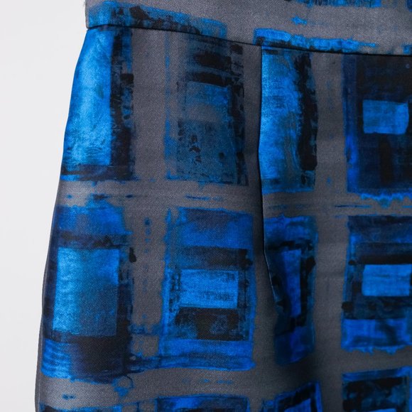 Milly Blue Brushstroke Rectangle-Print Pencil Skirt - Picture 6 of 11
